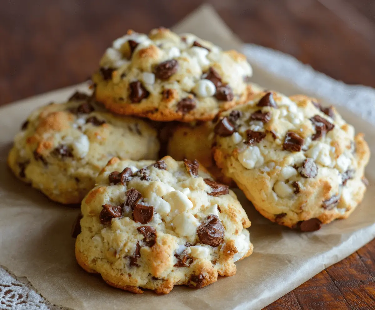 Delicious soft-batch cream cheese chocolate chip cookies fresh out of the oven.