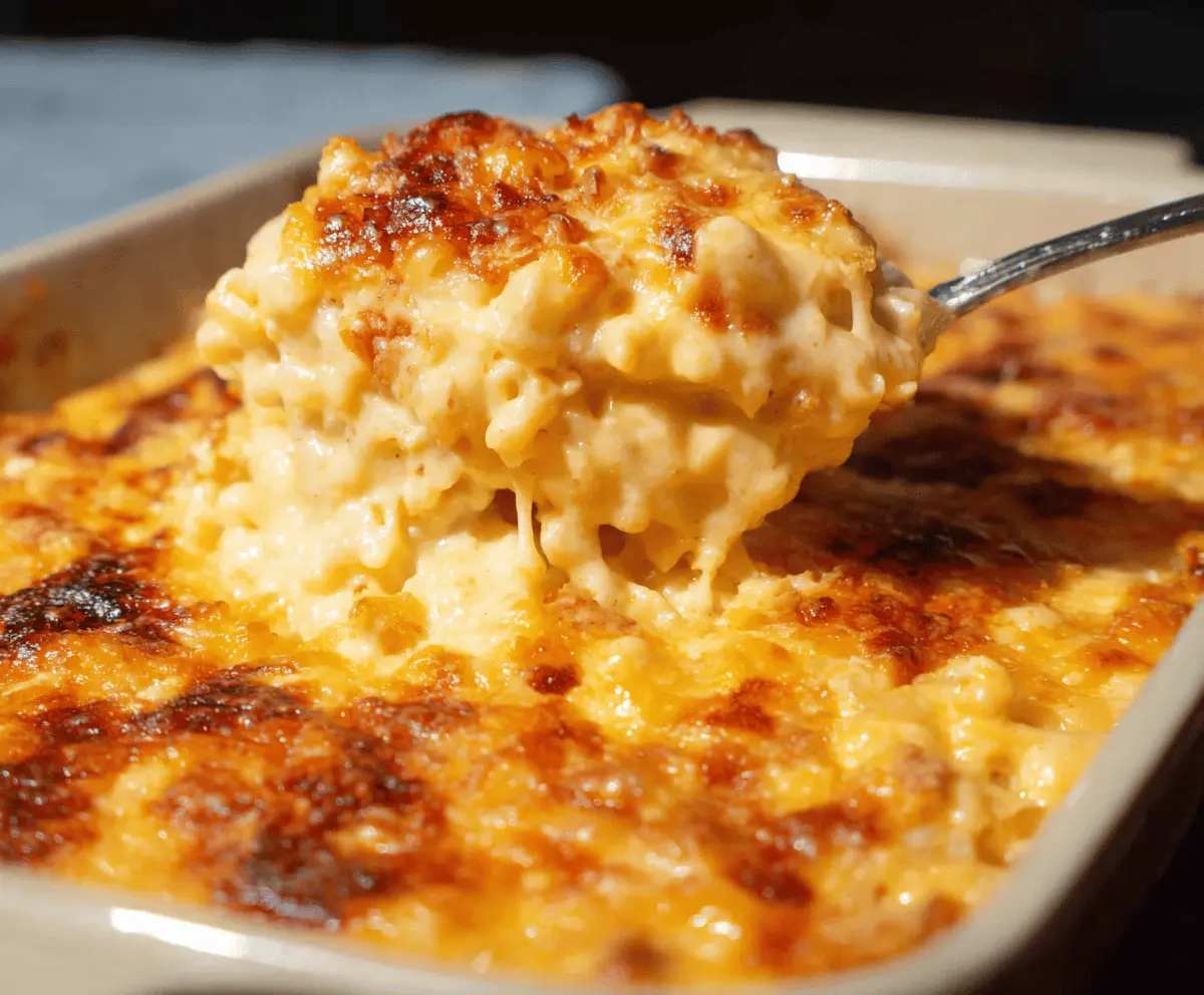 Delicious Southern Baked Mac and Cheese with golden crust and creamy cheese filling