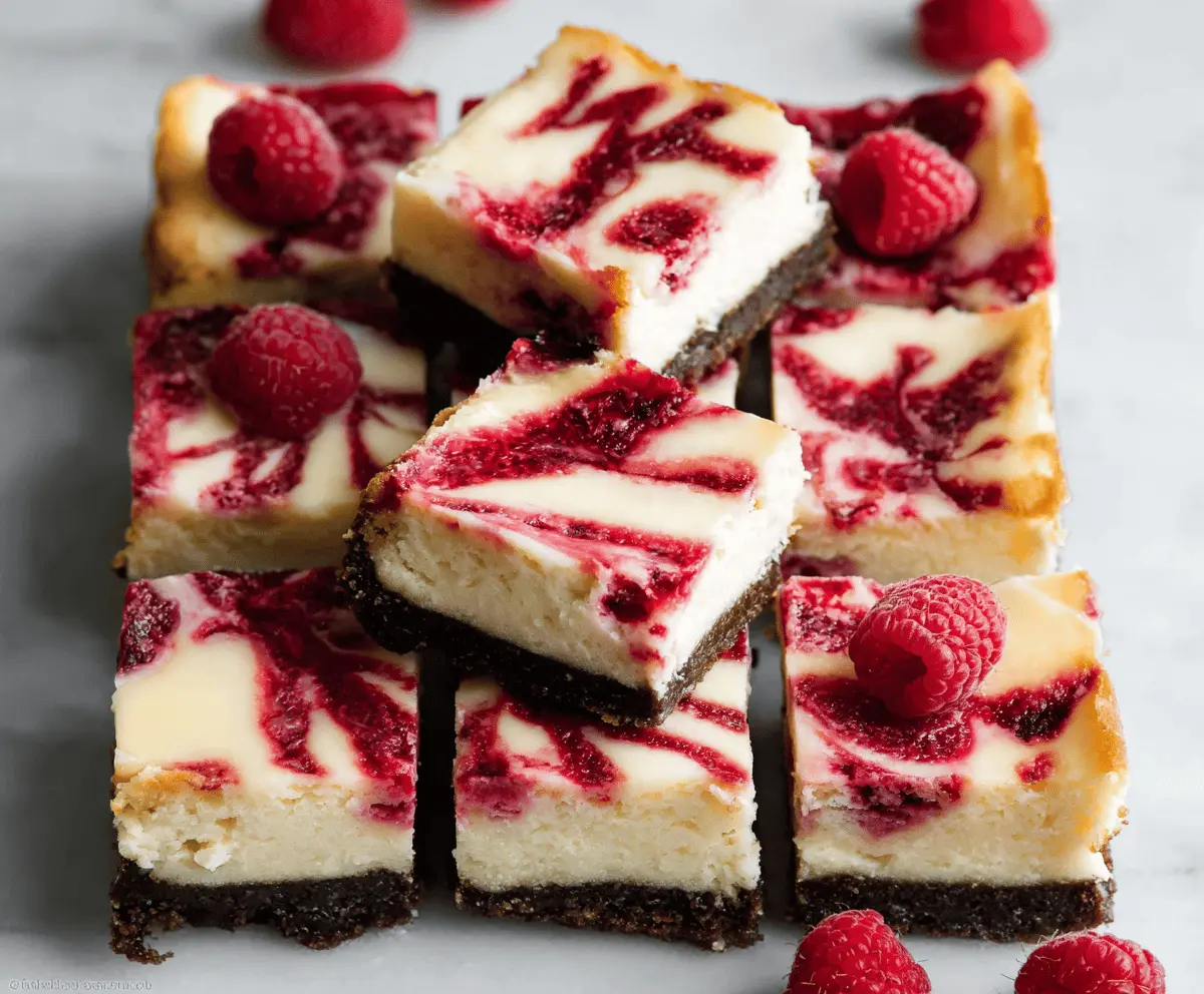 Delicious white chocolate raspberry cheesecake bars with a creamy texture and fresh berry topping
