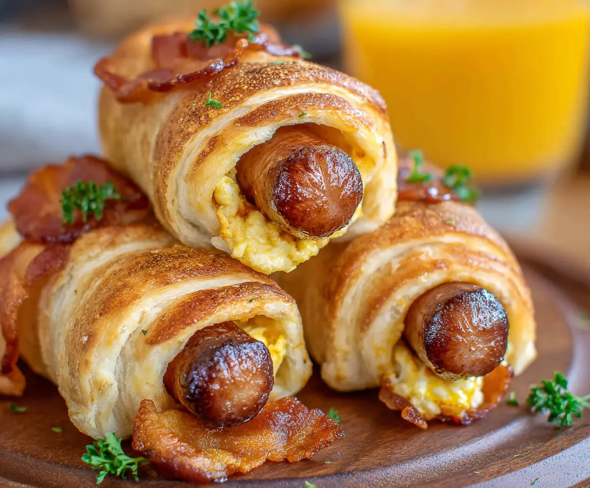 Delicious breakfast pigs in a blanket served on a plate, perfect for morning meals.