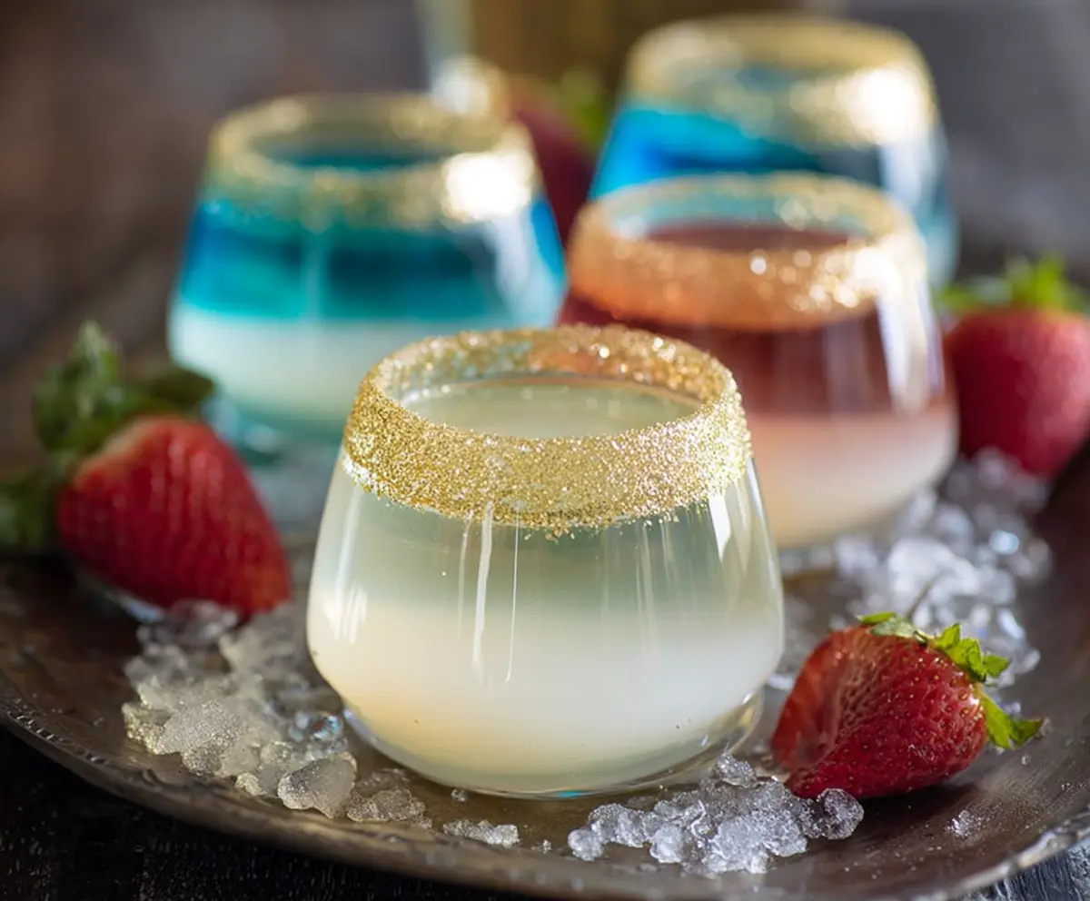 Delicious Champagne Jello Cups with a sparkling garnish for a festive dessert