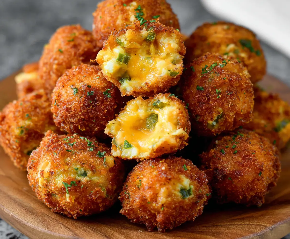 Delicious Cheddar Jalapeno Bites with melted cheese and spicy jalapenos on a platter.