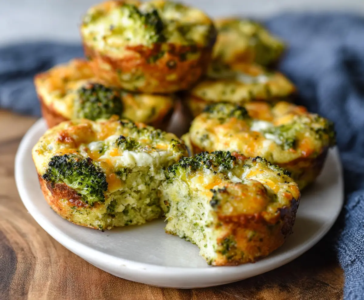 Delicious cheesy broccoli protein muffins on a plate, healthy snack option.