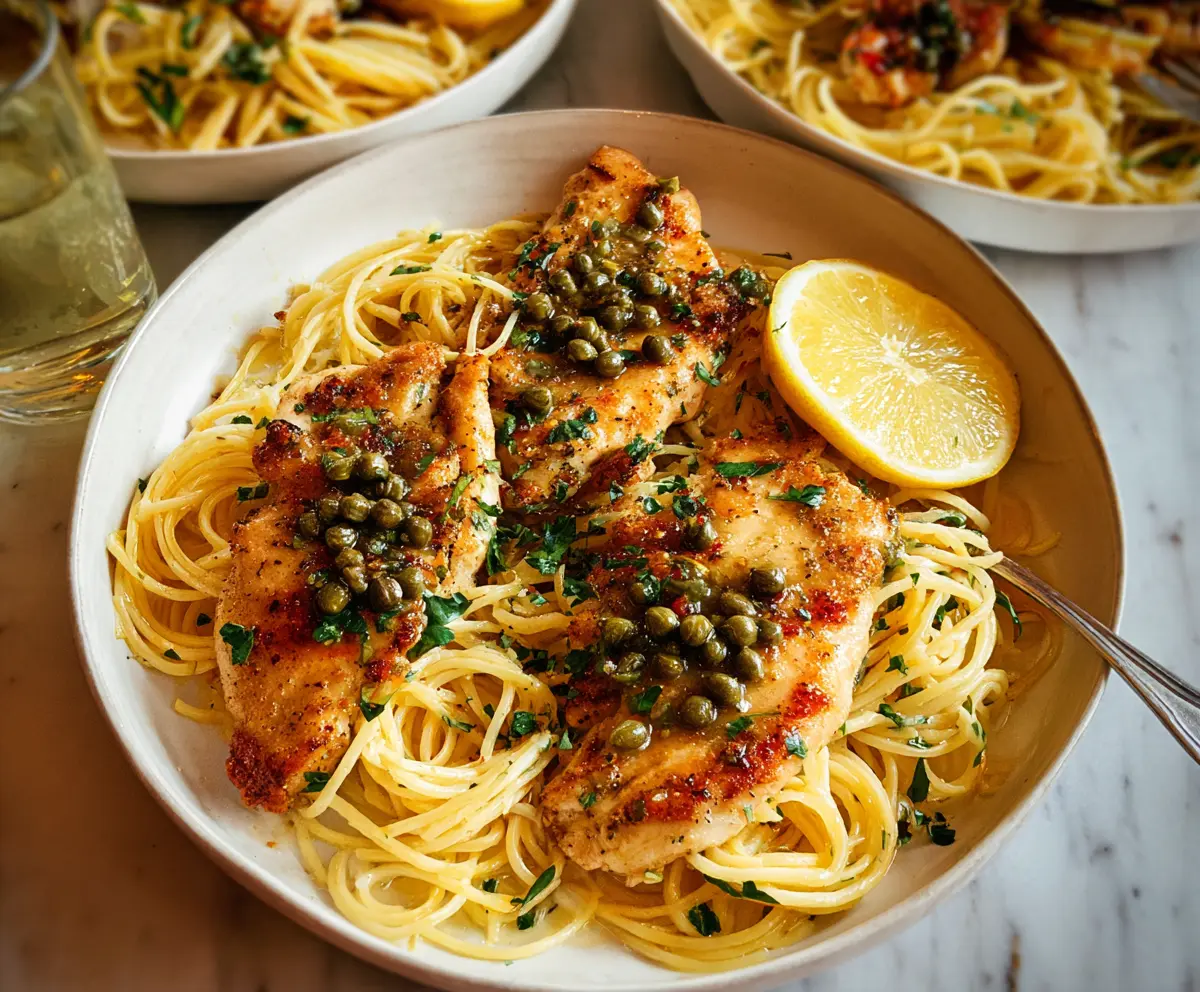 Creamy Chicken Piccata Pasta with lemon and capers, a delicious Italian-inspired dish.