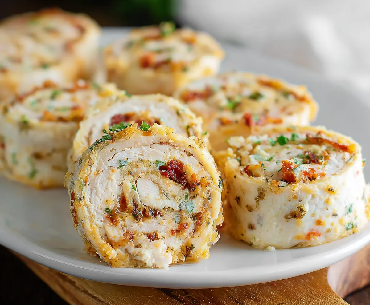 Delicious Crack Chicken Pinwheels with crispy golden crust and melted cheese filling.