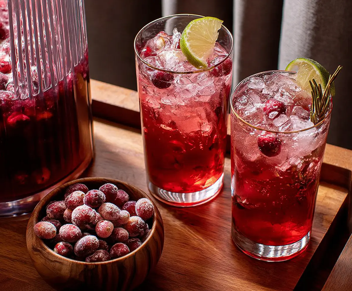 Refreshing Cranberry Rum Punch served in a glass with fresh cranberries and mint garnish