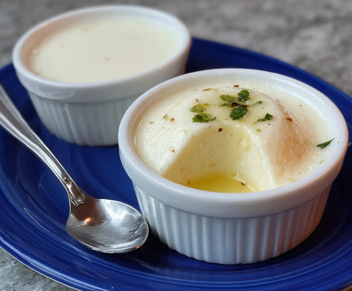 Creamy egg white pudding served in a glass bowl, garnished with fresh mint leaves.