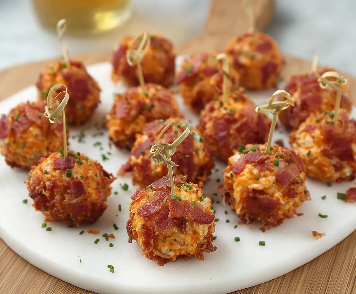 Delicious Mini Bacon Ranch Cheeseballs on a platter, perfect for appetizers and parties