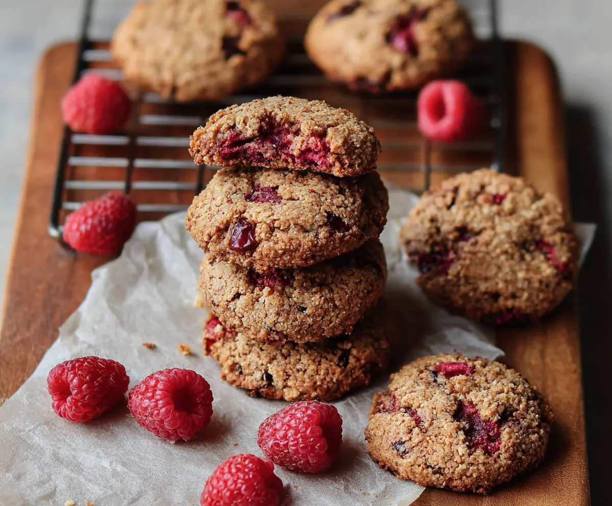 Delicious Paleo Raspberry Cookies with fresh raspberries and a golden-brown finish.