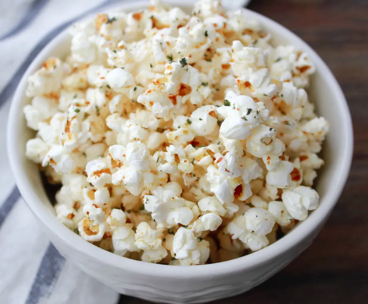 Delicious Parmesan Truffle Popcorn ready to enjoy as a gourmet snack.