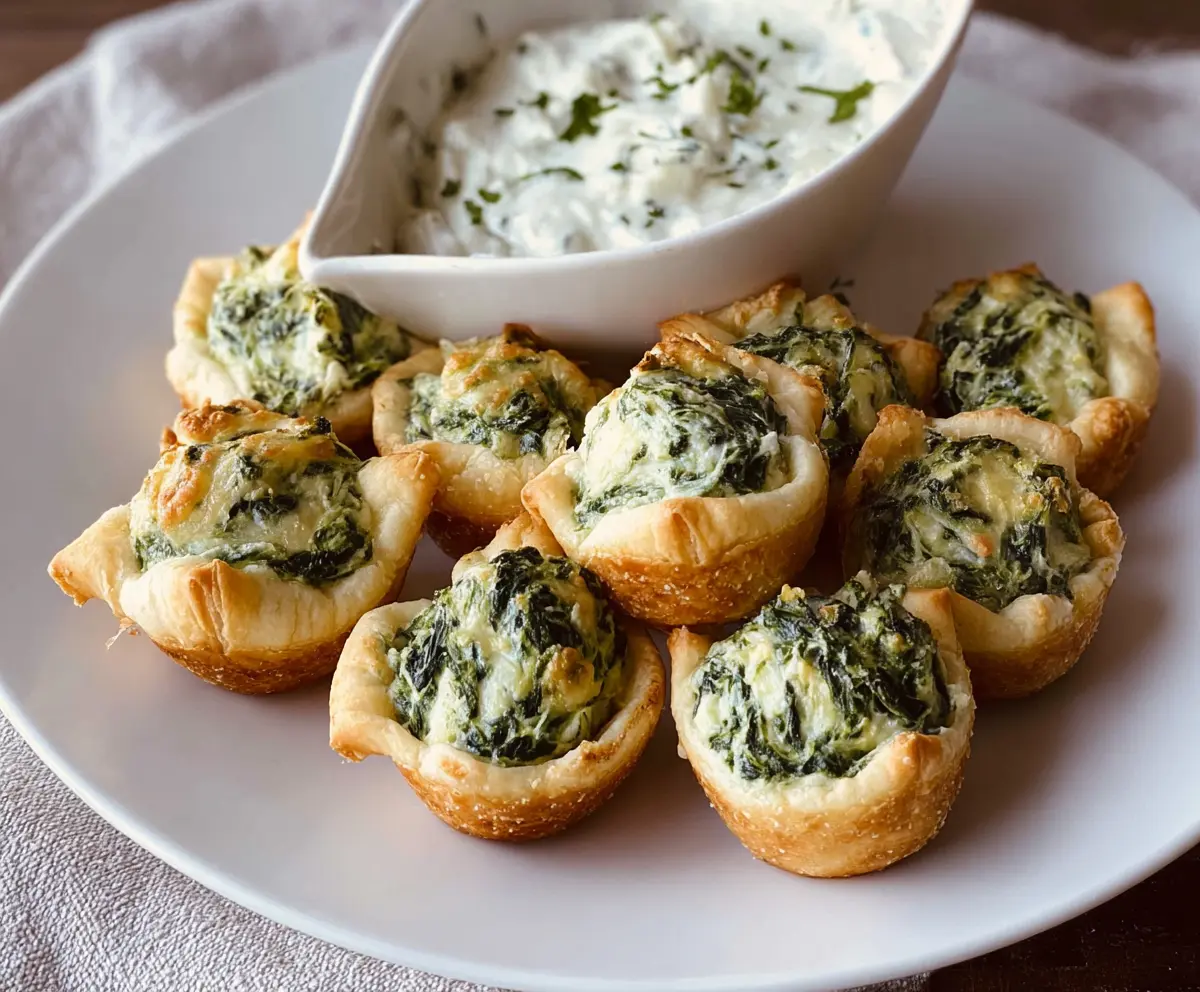 Delicious spinach dip bites served on a platter, perfect for parties and snacks.