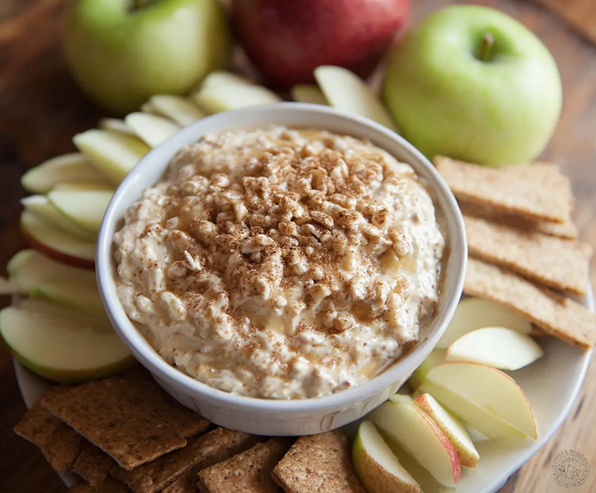 Delicious apple toffee dip served with fresh apple slices for a sweet snack.