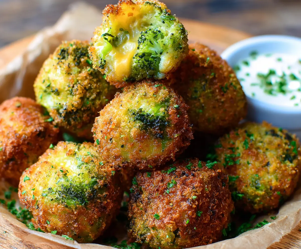 Delicious homemade broccoli cheddar poppers on a plate, crispy and golden, perfect for snacks and parties.