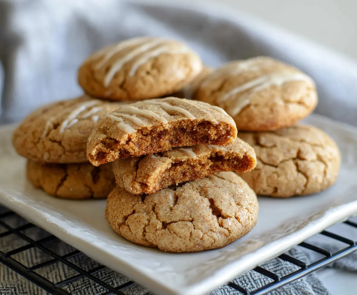 Delicious Brown Sugar Sourdough Maple Cookies on a baking tray, topped with walnuts and drizzled with maple syrup.