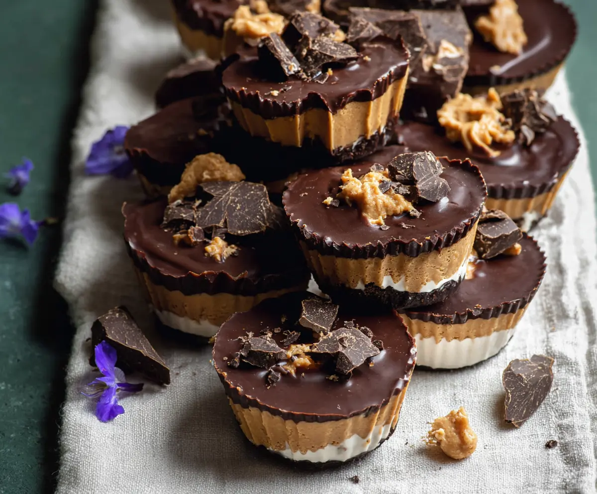 Healthy frozen peanut butter Greek yogurt cups topped with chocolate, perfect for a nutritious snack.