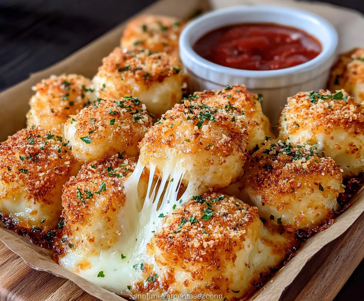 Golden Parmesan and mozzarella cheese bites served on a platter, perfect for appetizers.