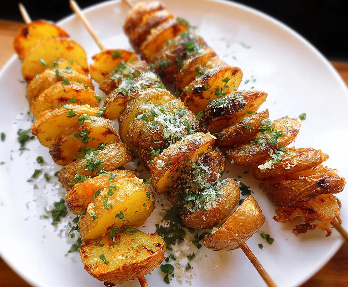Delicious potato skewers grilled to perfection with herbs and spices for a flavorful appetizer.