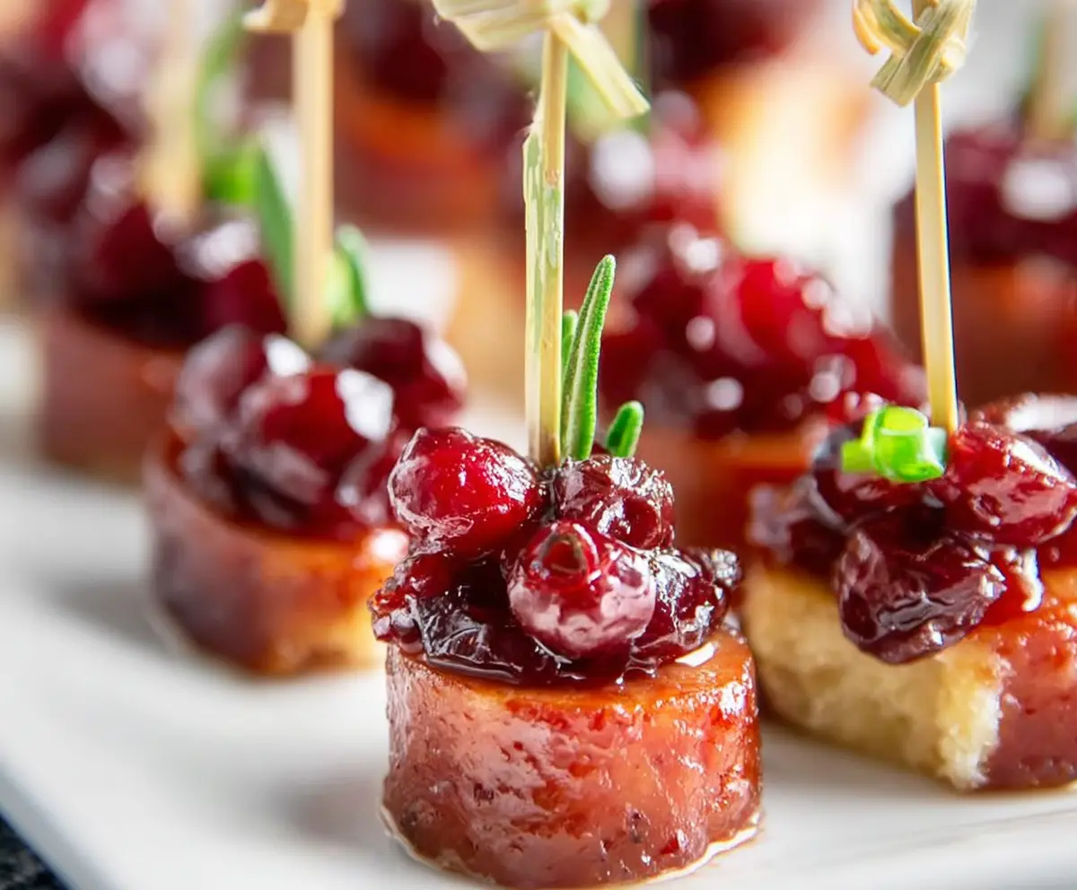 Delicious sheet pan smoked sausage cranberry bites perfect for holiday appetizers.