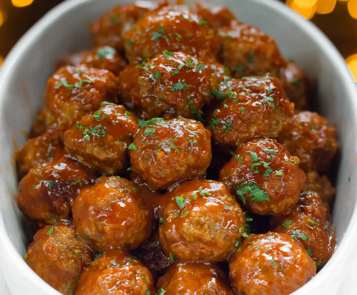 Delicious slow cooker honey buffalo meatballs served with a side of fresh vegetables.