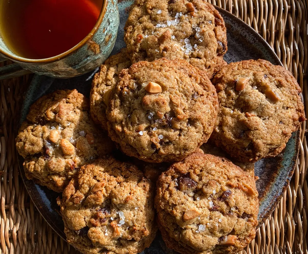 Delicious homemade sourdough apple cider cookies with a golden-brown crust and apple slices on top.