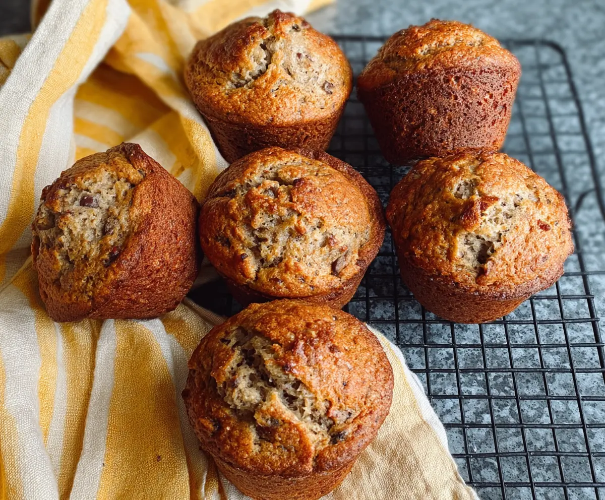 Homemade sourdough discard banana bread muffins on a baking tray, showcasing golden-brown crust and moist texture.