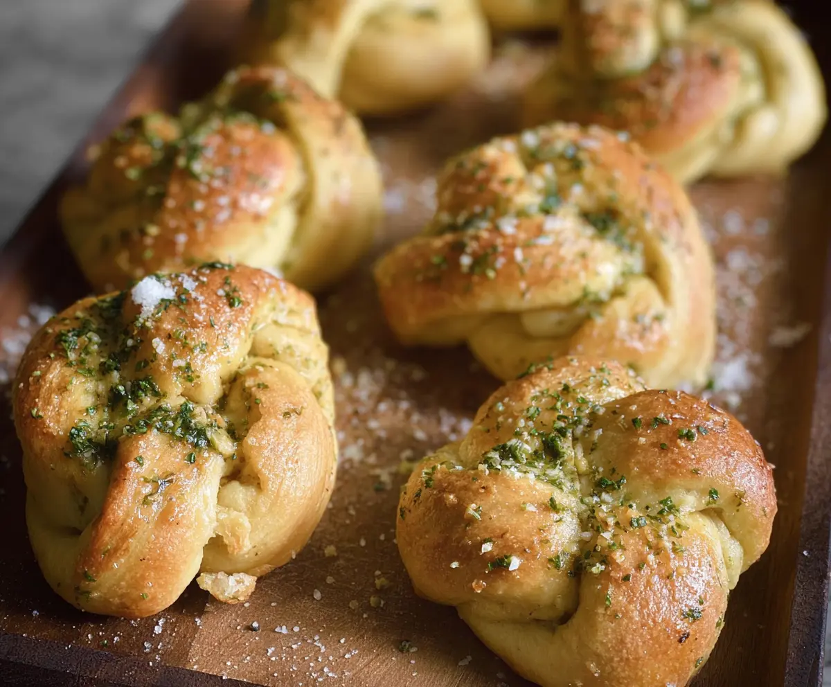 Delicious sourdough discard garlic knots fresh out of the oven, garnished with parsley