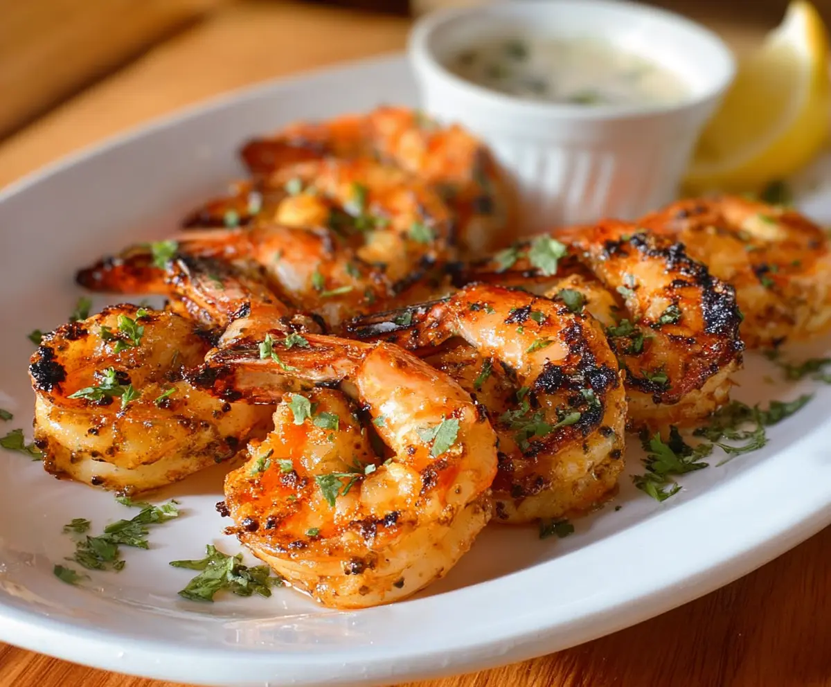Juicy grilled shrimp served on a plate at Texas Roadhouse restaurant, perfect for seafood lovers.