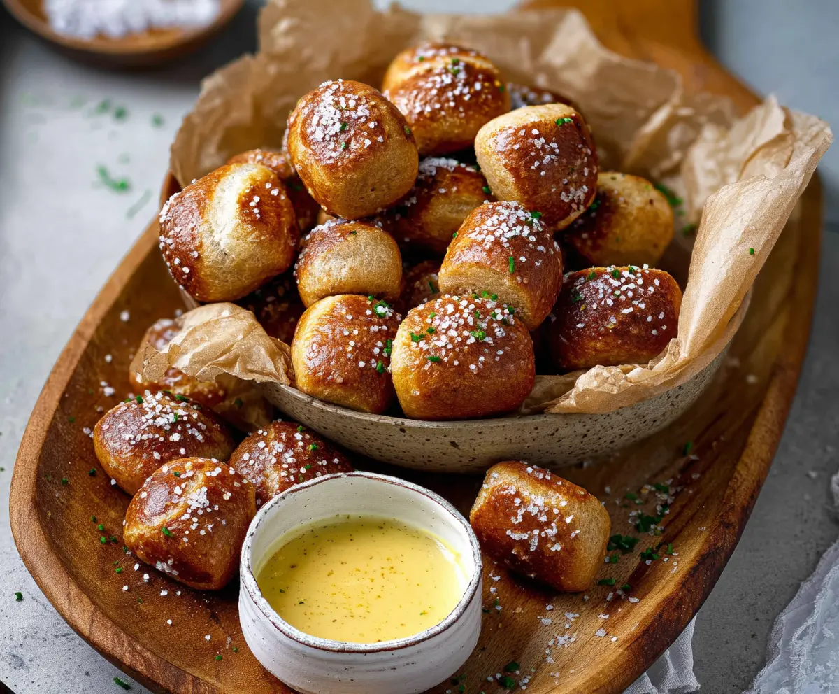 Golden, chewy yeast-free sourdough discard pretzel bites on a rustic plate.