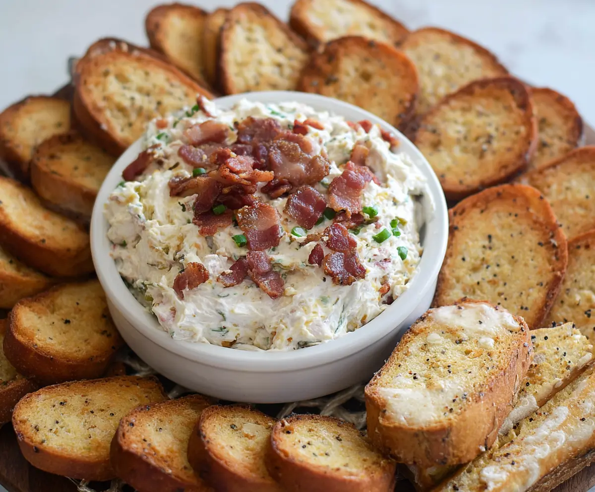 Creamy bacon and jalapeño dip with melted cream cheese served with chips.