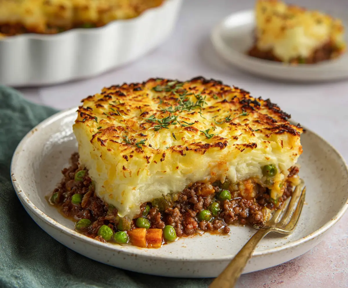 Delicious homemade cottage pie with savory meat filling and crispy mashed potato topping.
