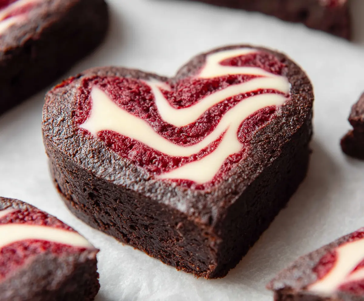 Delicious heart-shaped brownies showcasing rich chocolate and appealing presentation.