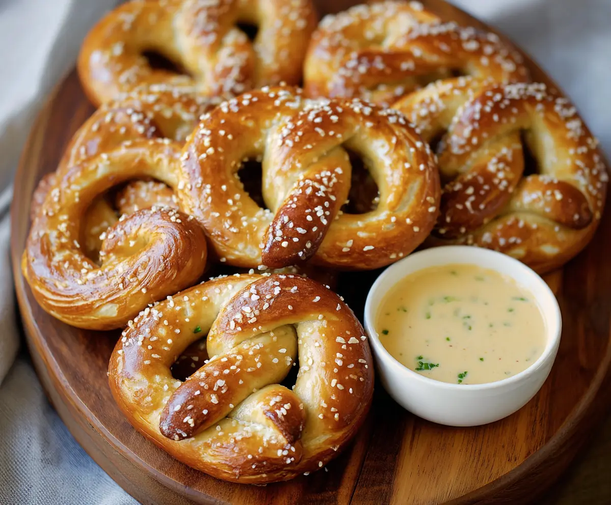 Golden homemade pretzels with melted queso cheese and a soft, chewy texture.
