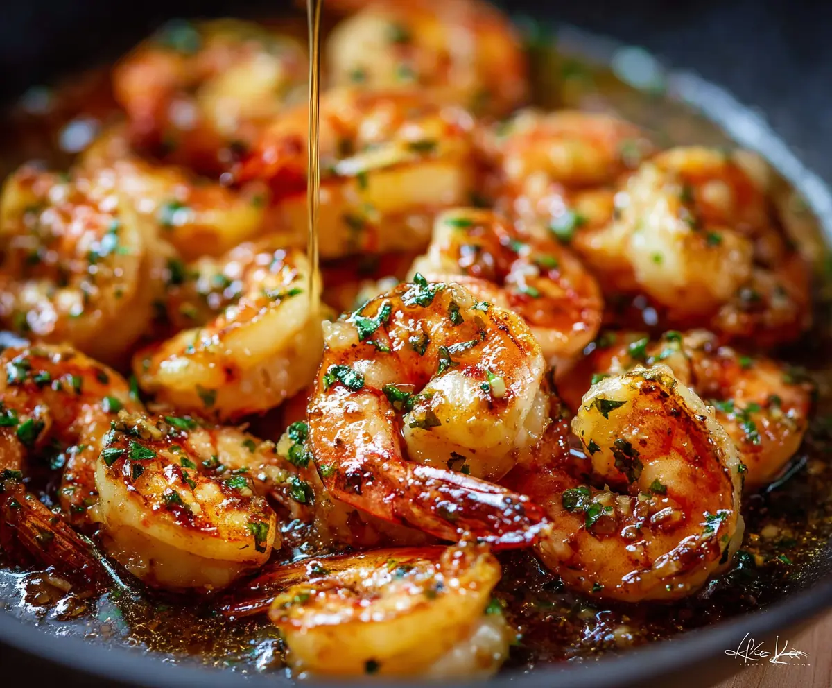 Delicious honey butter garlic shrimp served on a plate, showcasing a juicy and flavorful seafood dish.