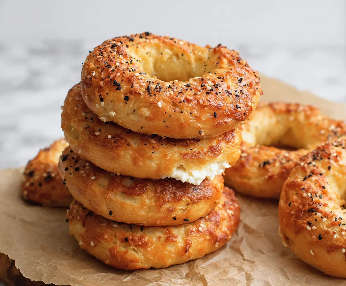 Delicious homemade keto cottage cheese bagels on a baking tray, perfect for low-carb breakfast