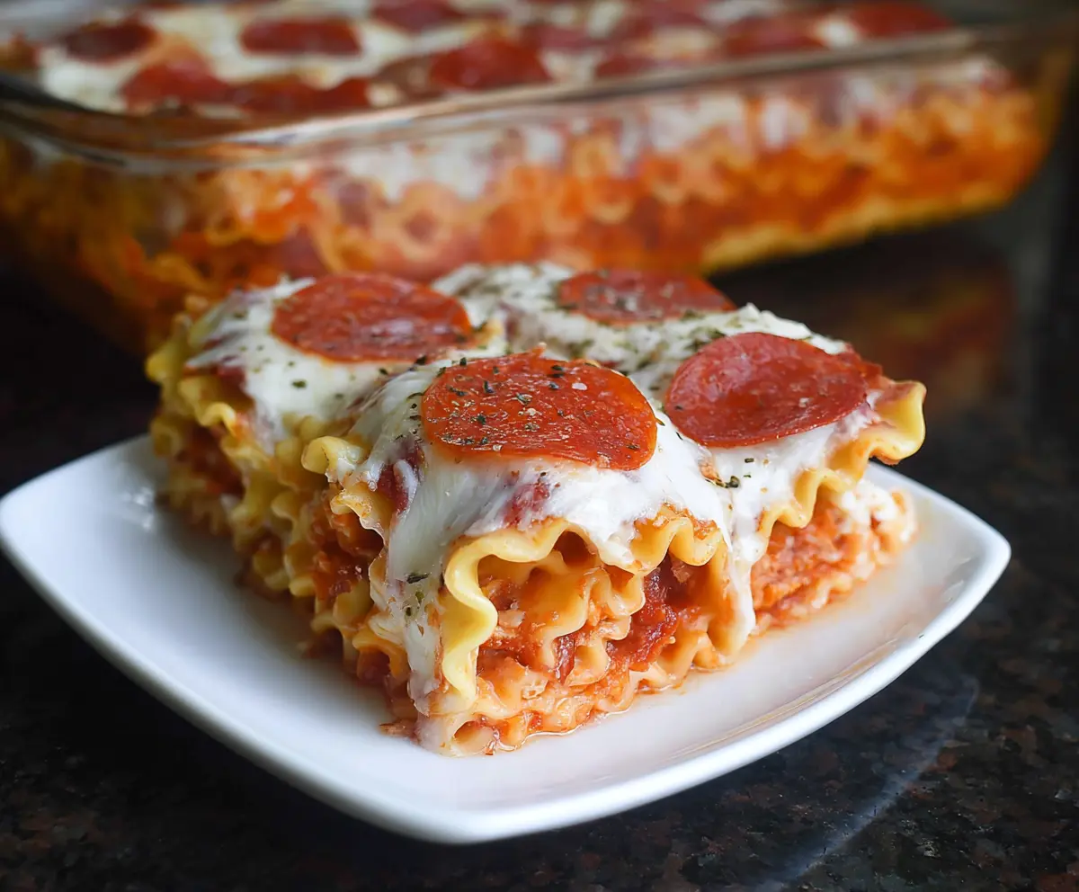 Delicious Pepperoni Pizza Lasagna Roll Ups with gooey cheese and savory pepperoni slices.