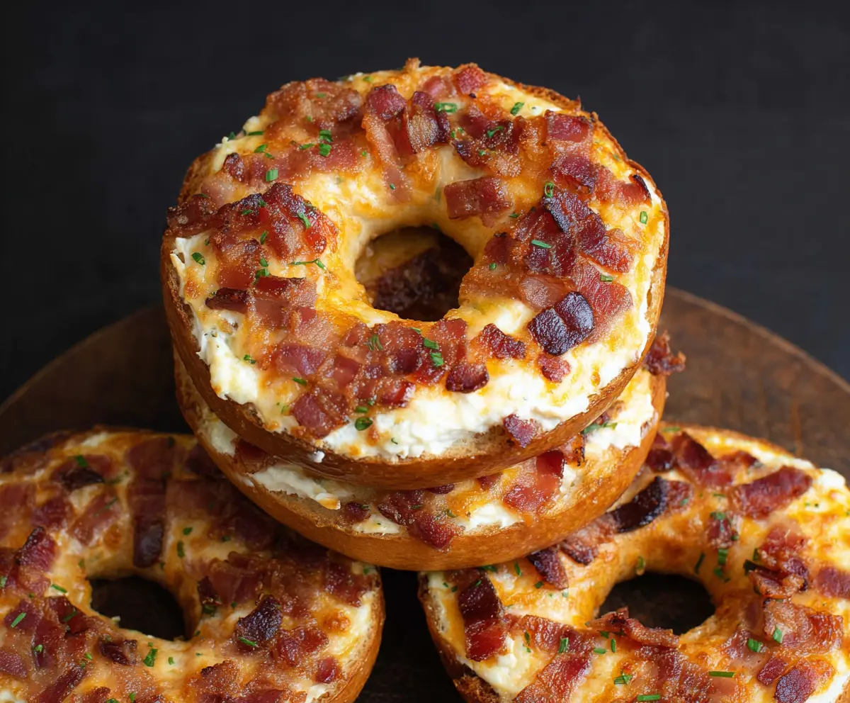 Delicious bacon cream cheese bagels freshly baked and perfect for breakfast or brunch.