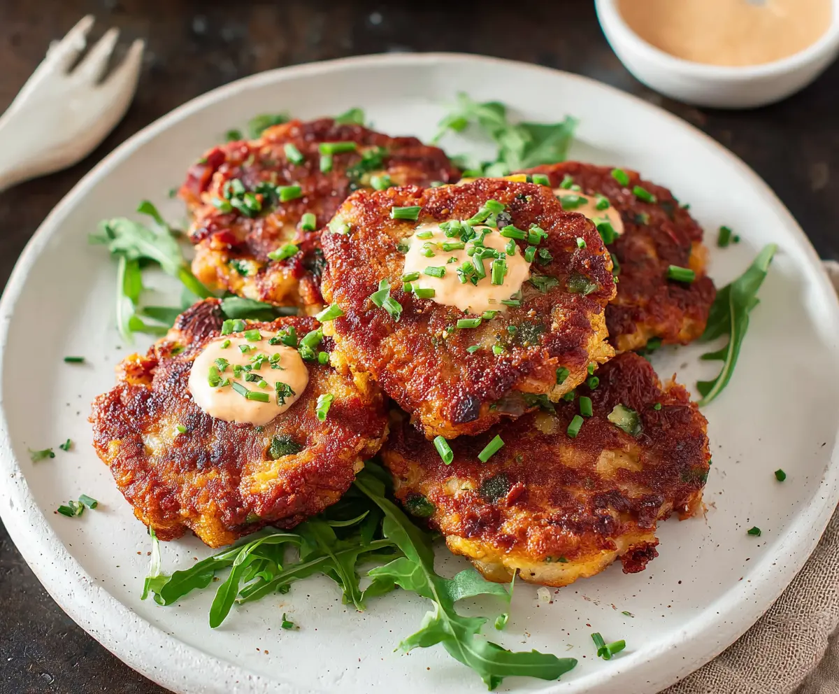 Golden crispy Corned Beef Fritters served with fresh dipping sauce.