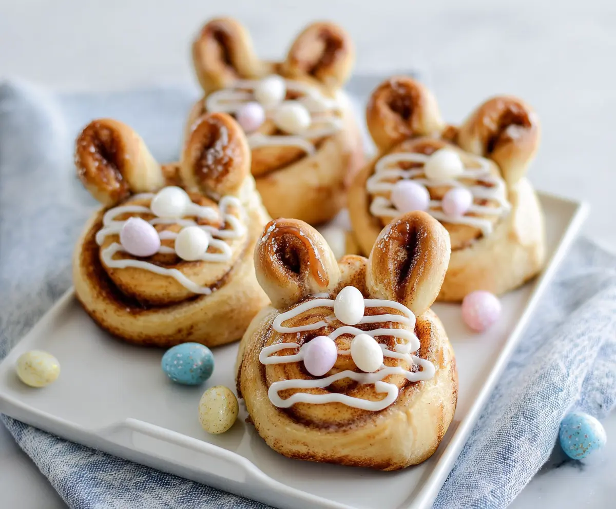 Easter Bunny Cinnamon Rolls decorated with colorful icing for spring celebration