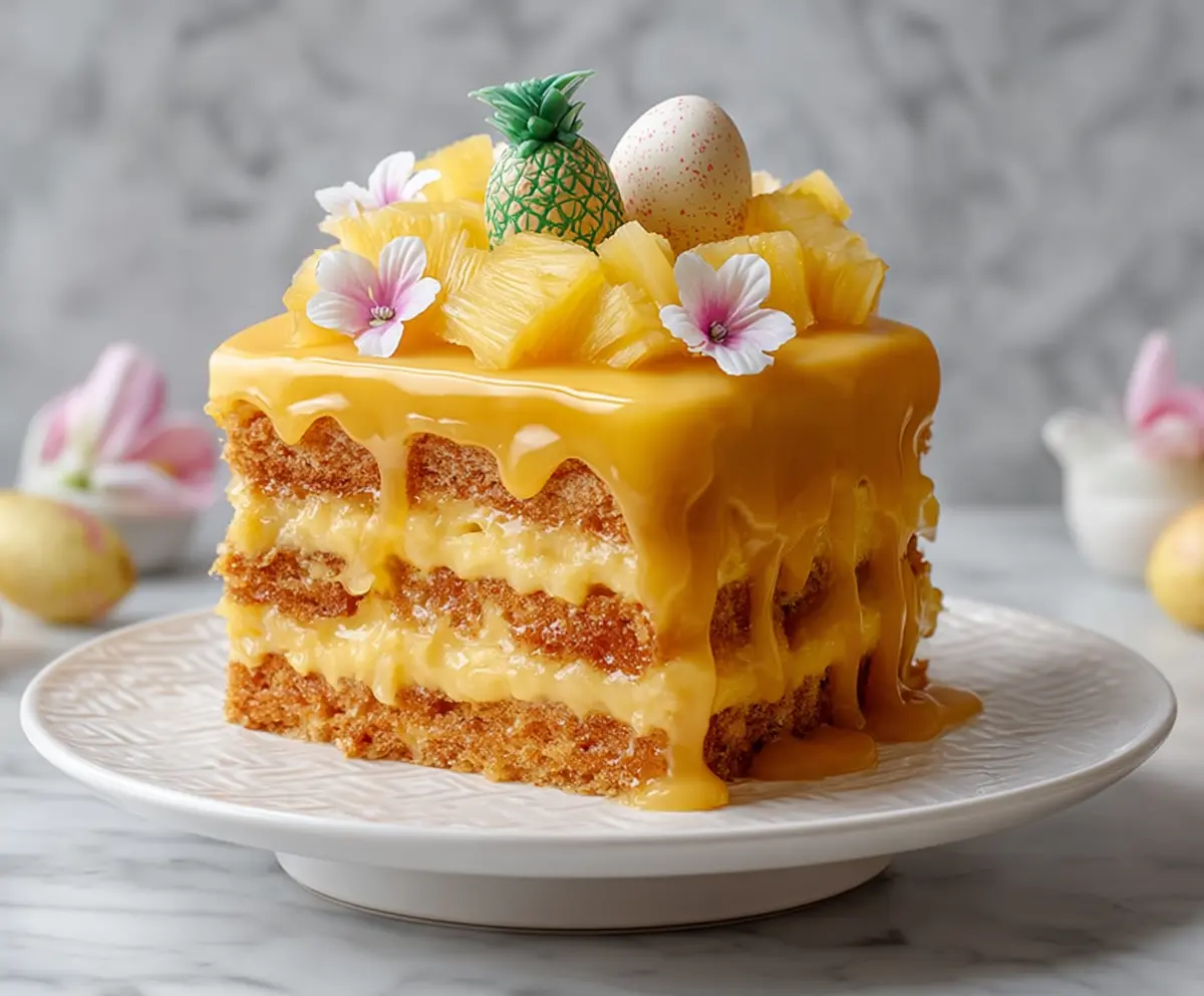 Delicious Easter Pineapple Heaven Cake with fluffy frosting and colorful decorations for spring celebration