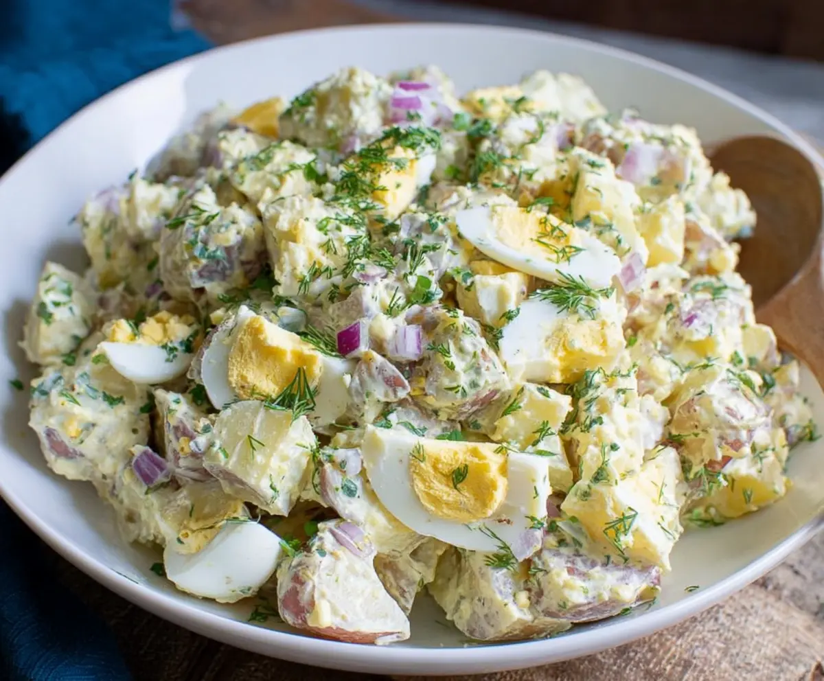 Colorful Easter Potato Salad with fresh vegetables and herbs, perfect for spring celebrations