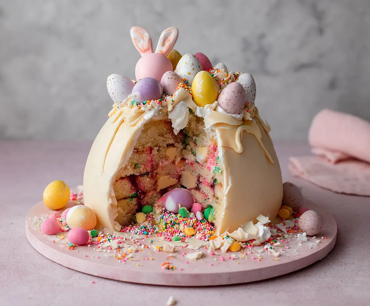 Delicious Epic Easter Egg Smash Cake with colorful decorations for a festive celebration