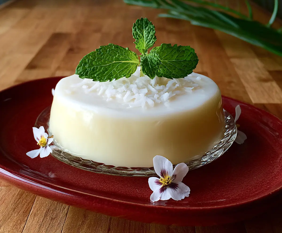 Delicious Hawaiian Coconut Pudding garnished with shredded coconut and fresh pineapple slices.
