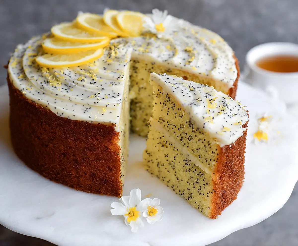 Delicious Lemon Poppy Seed Cake with a moist texture and vibrant lemon glaze.