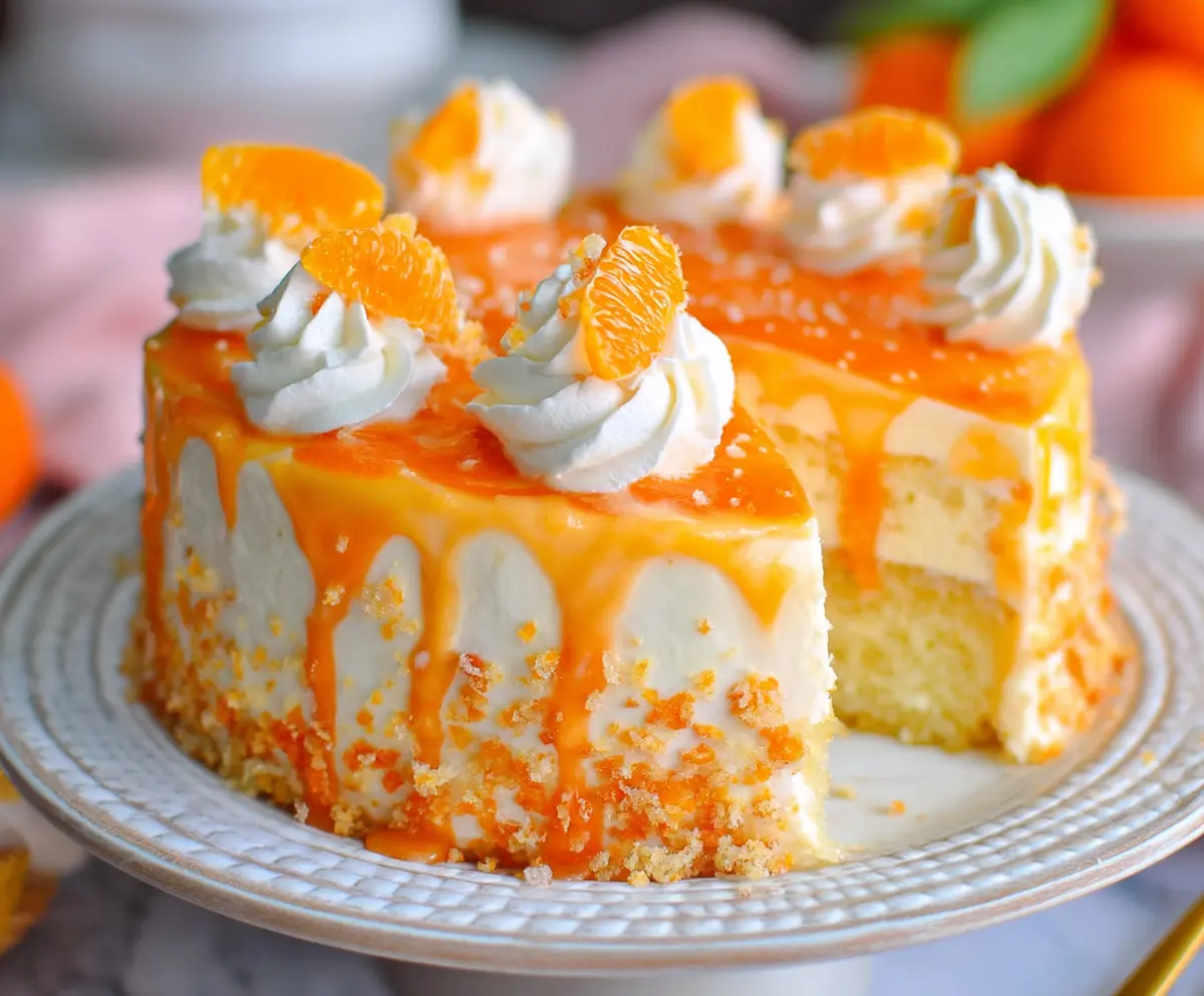 Delicious Orange Creamsicle Cake with vibrant orange and creamy frosting, perfect for summer desserts.