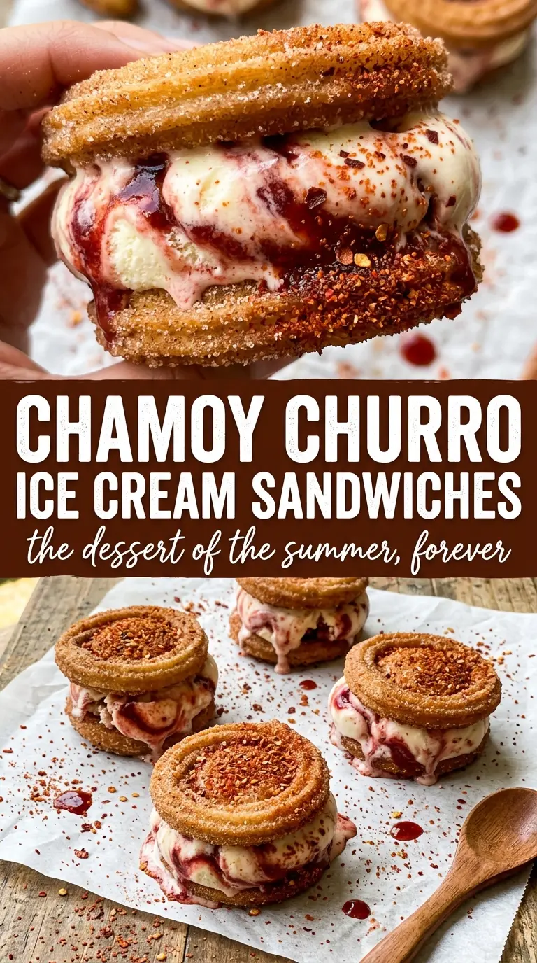 Chamoy Churro Ice Cream Sandwiches crispy cinnamon-sugar, tangy, frozen