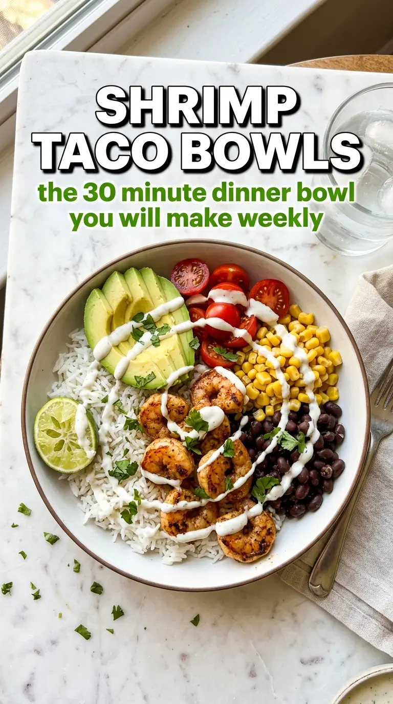 Shrimp taco bowls colorful shrimp lime cilantro