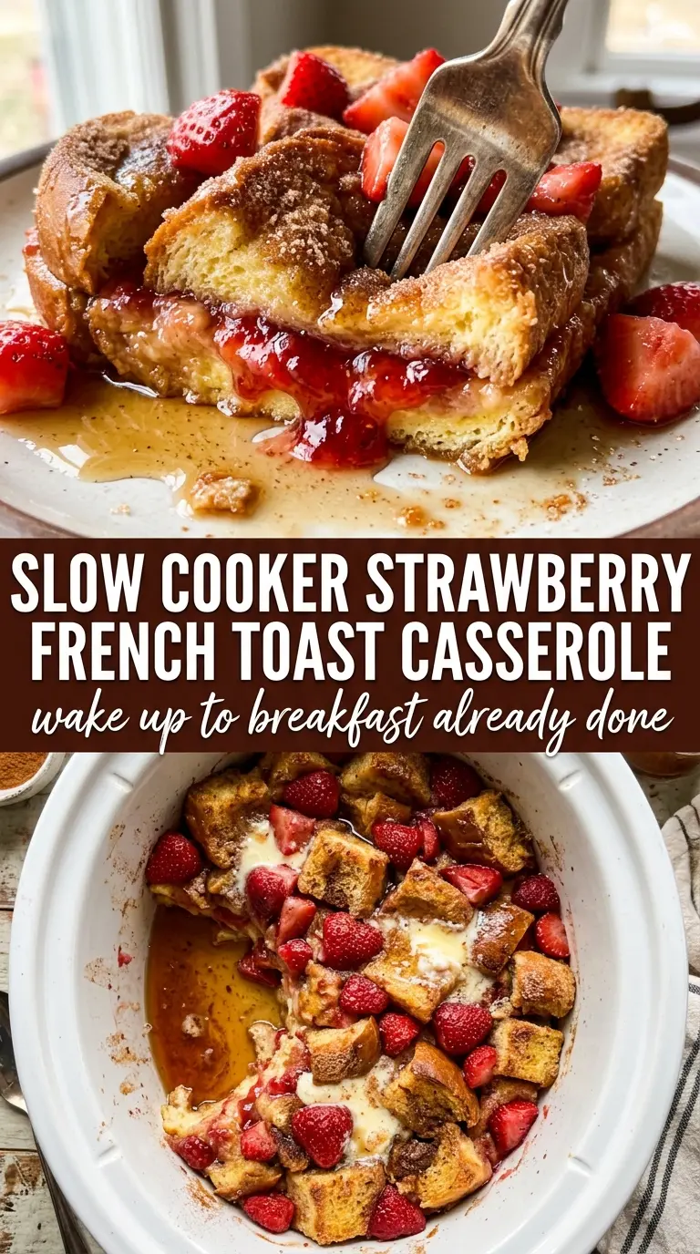 Slow Cooker Strawberry French Toast Casserole creamy strawberries
