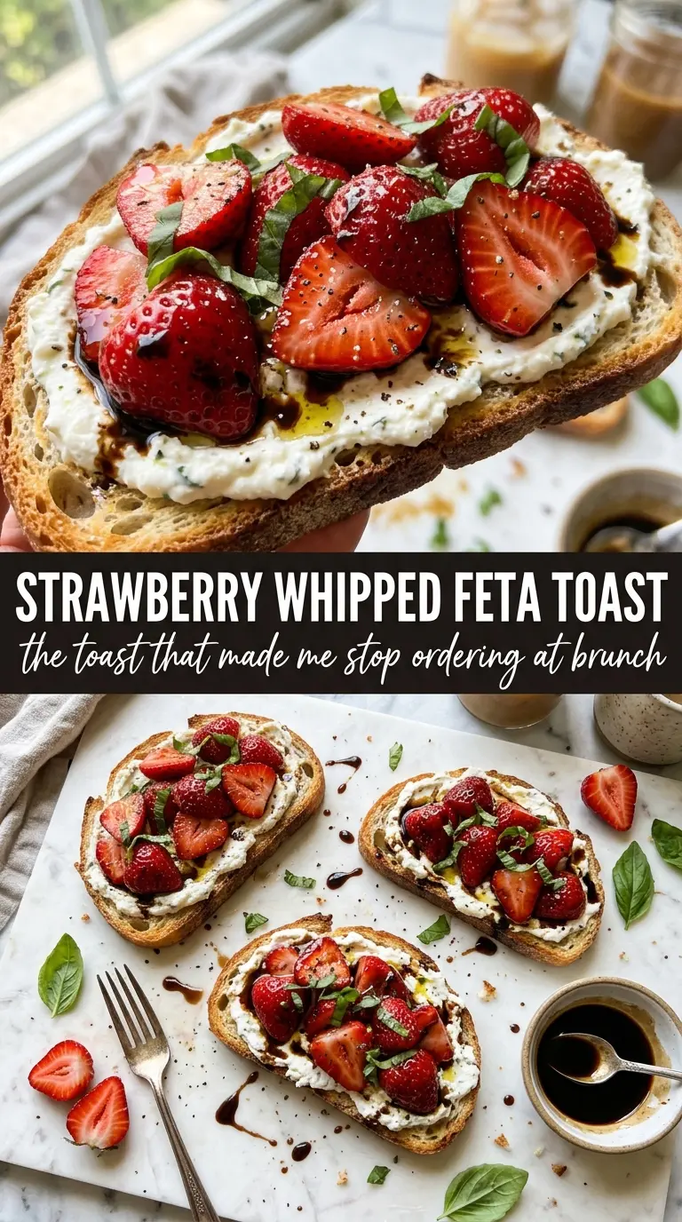 Strawberry Whipped Feta Toast creamy strawberries pistachios