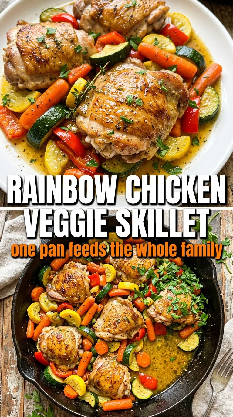 Chicken and Vegetables Skillet colorful one-pan, golden, herb-garlic