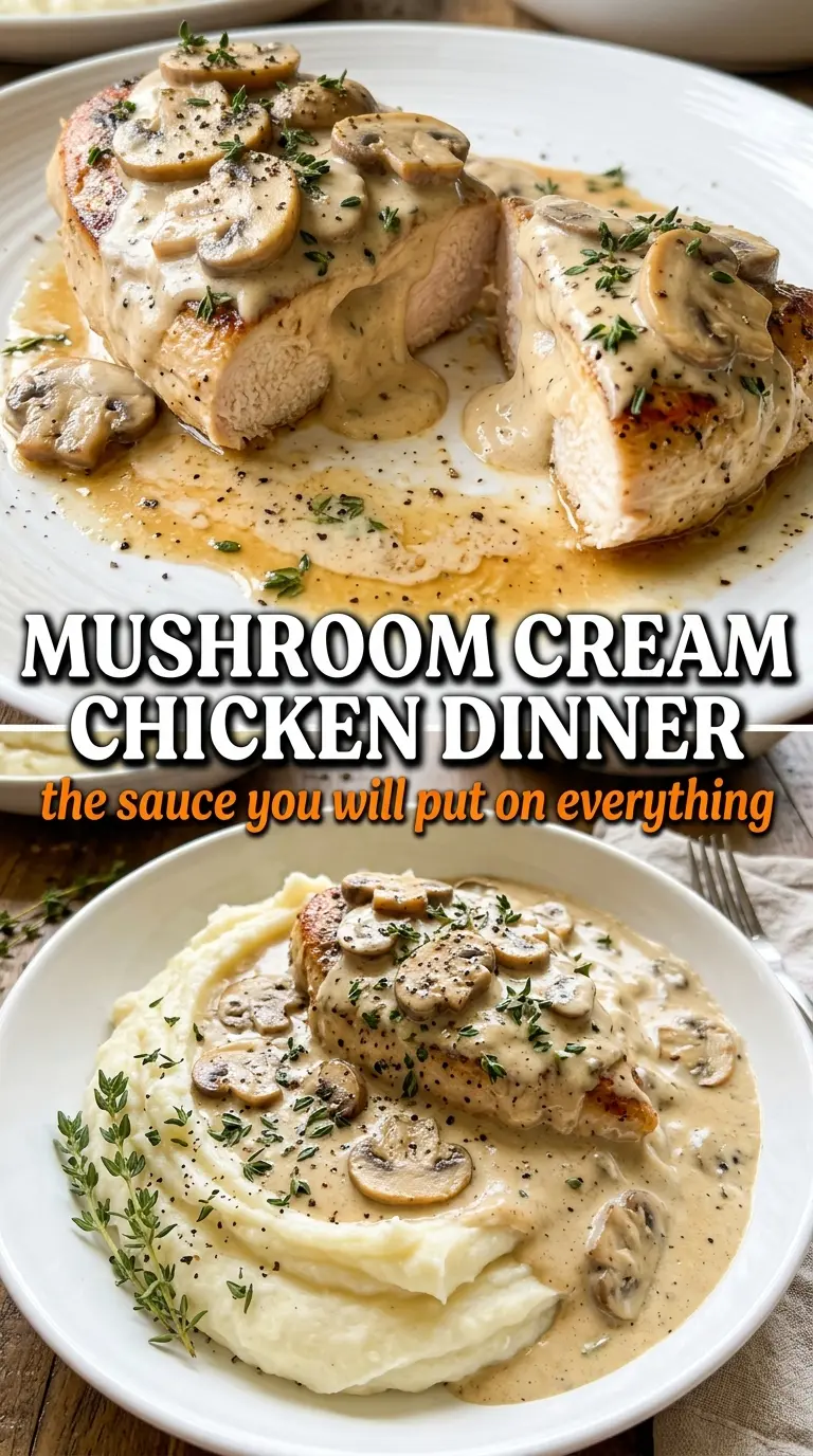 Creamy Mushroom Chicken golden seared, silky sauce, herb flecks